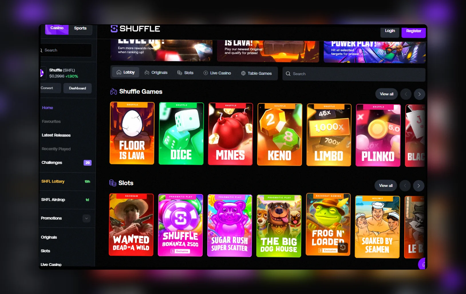 Shuffle Casino lobby Polska